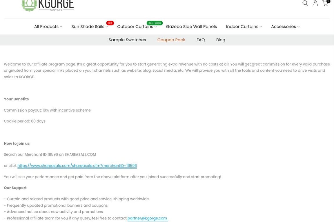 KGORGE affiliate program signup page