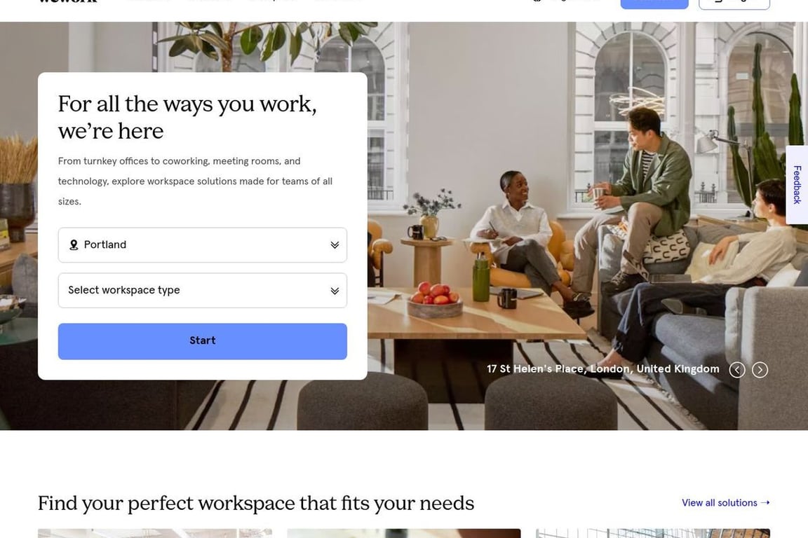 WeWork homepage