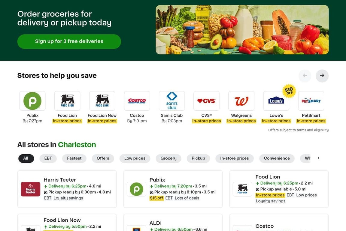 Instacart homepage
