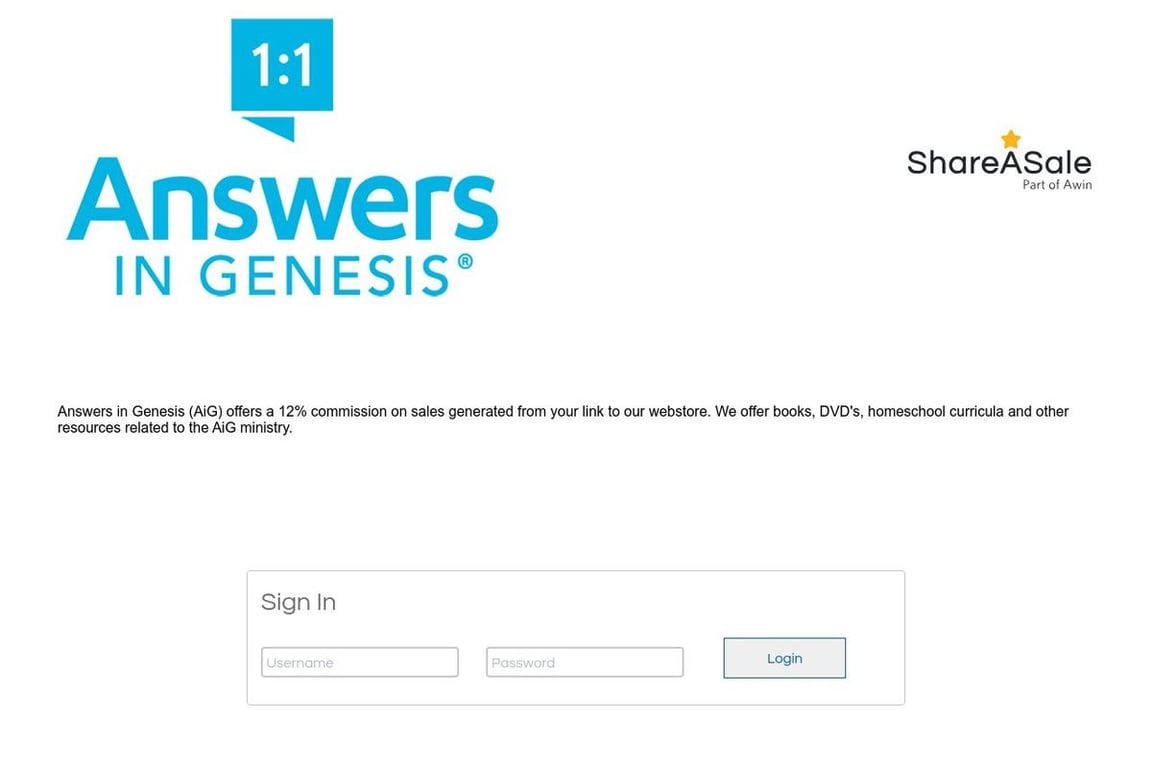 Answers in Genesis affiliate program signup page