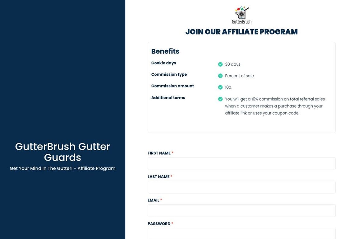 GutterBrush affiliate program signup page