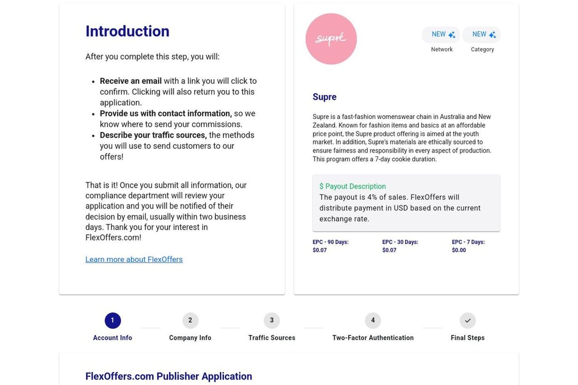 Supre affiliate program signup page