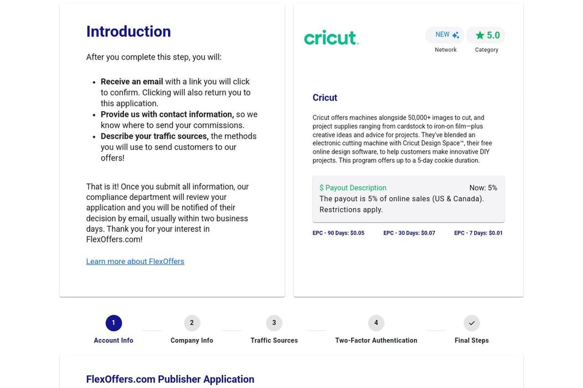 Cricut affiliate program signup page