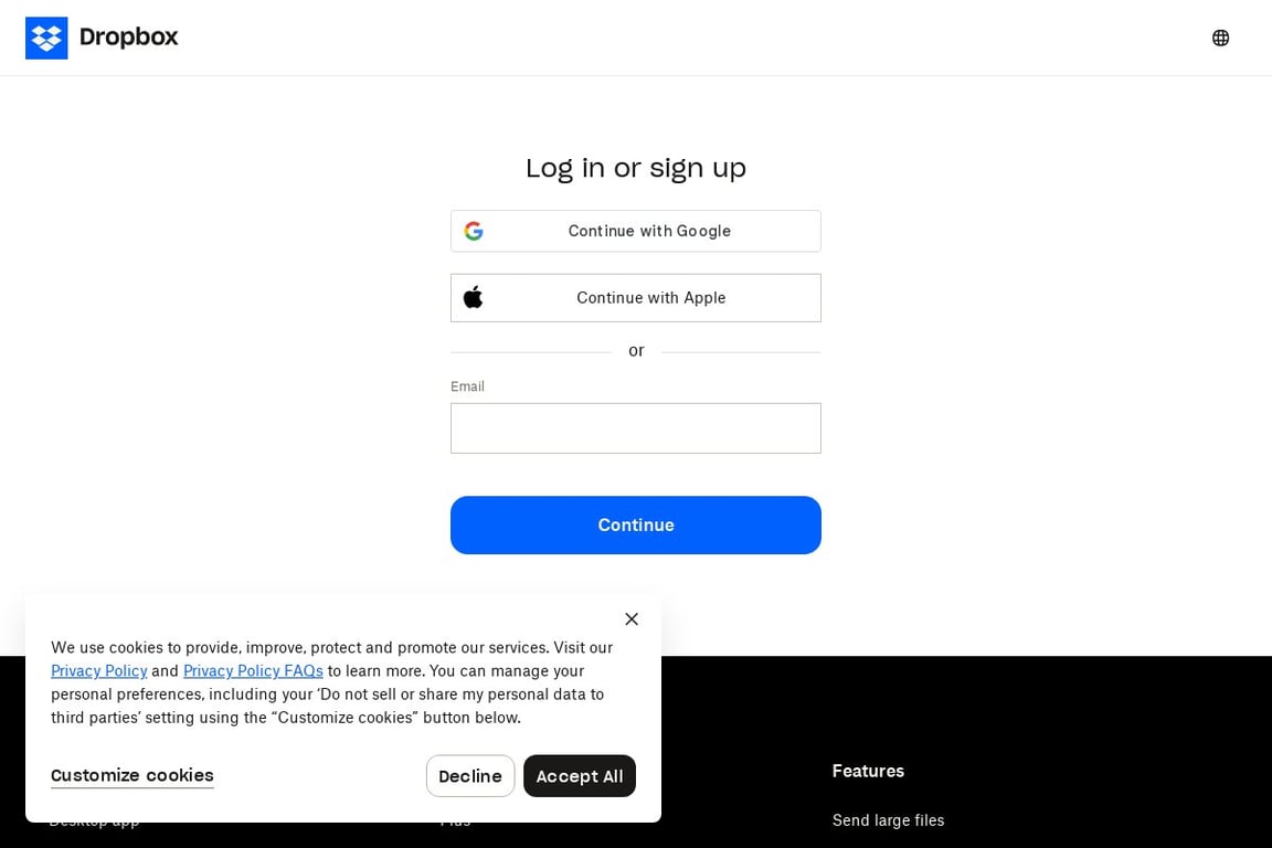 Dropbox affiliate program signup page