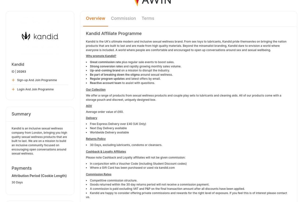 Kandid affiliate program signup page
