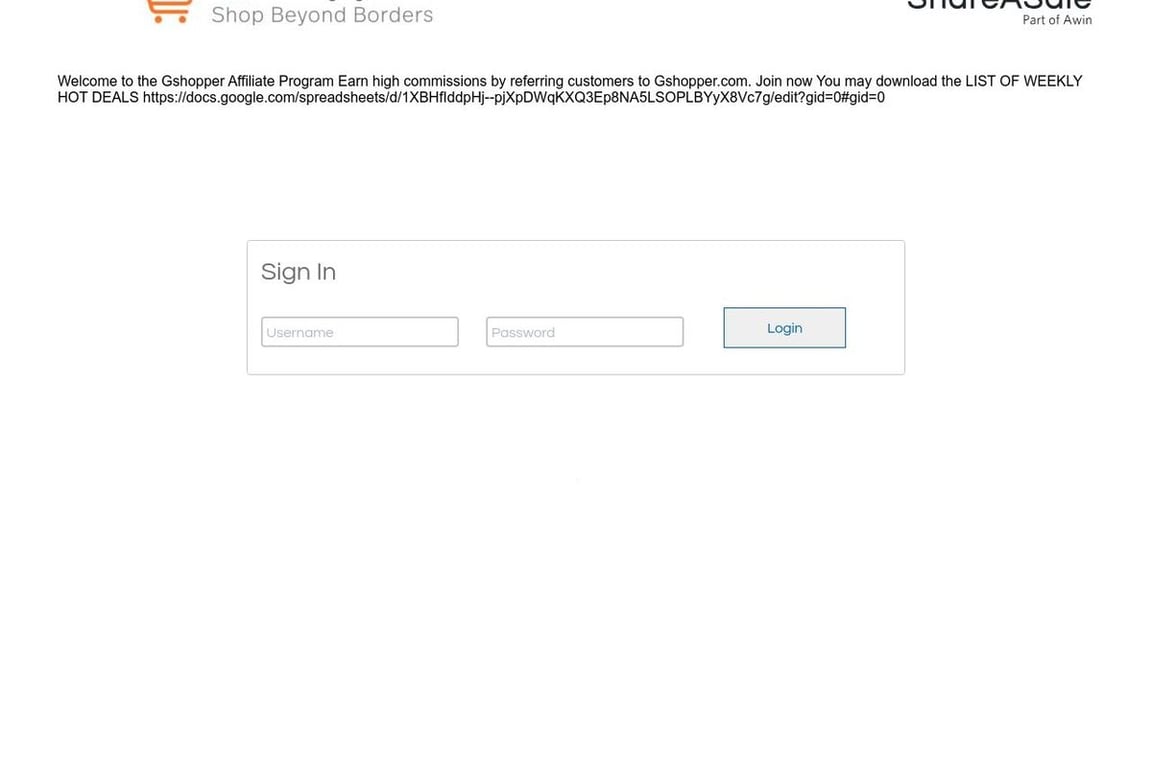 GShopper affiliate program signup page