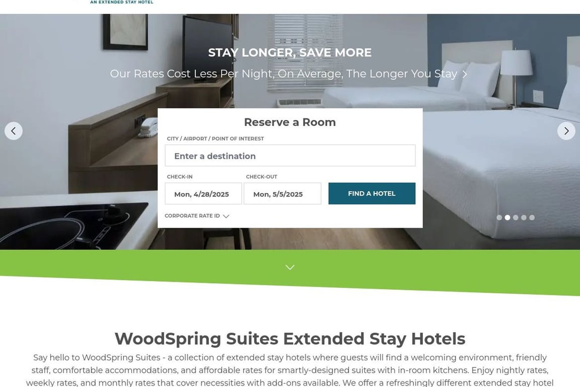 WoodSpring Hotels homepage