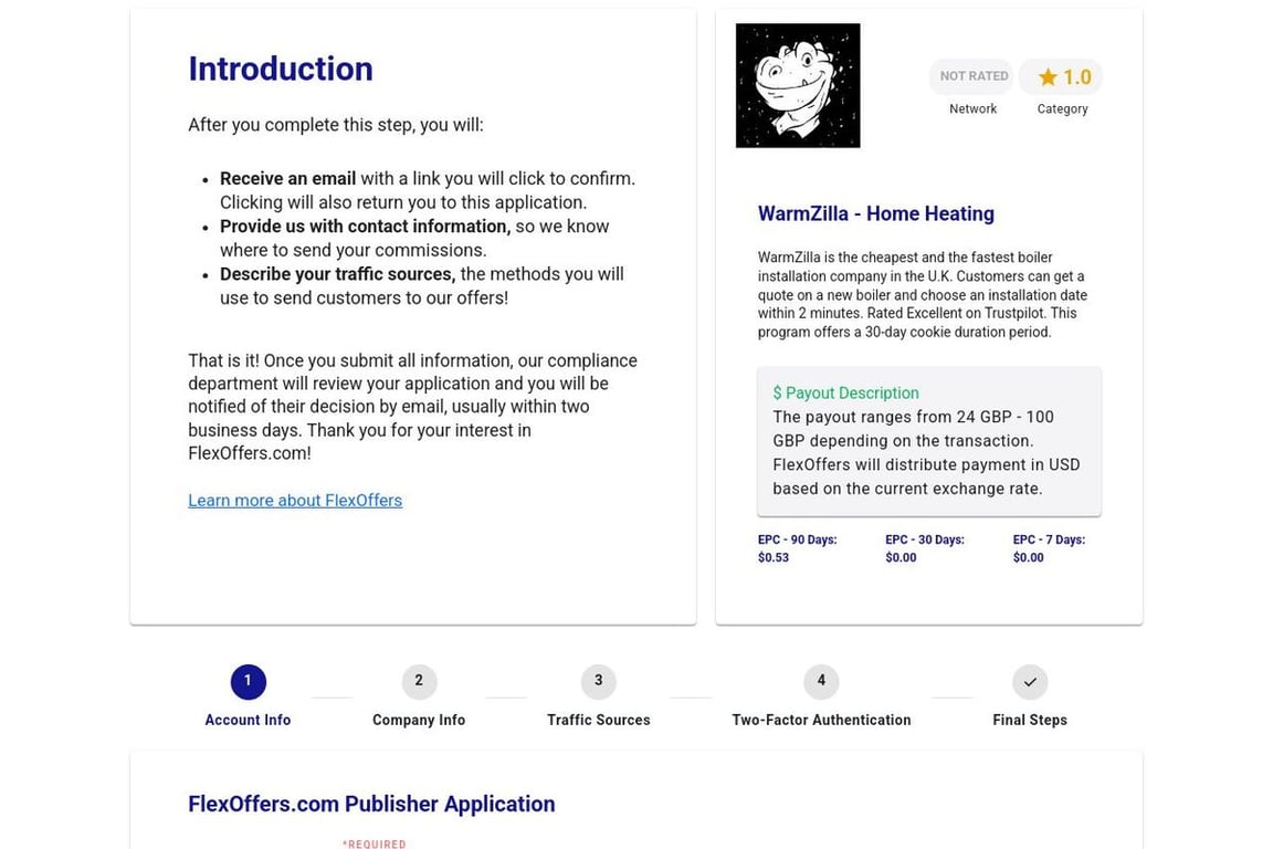 WarmZilla – Home Heating affiliate program signup page