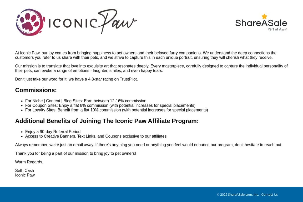 Iconic Paw affiliate program signup page