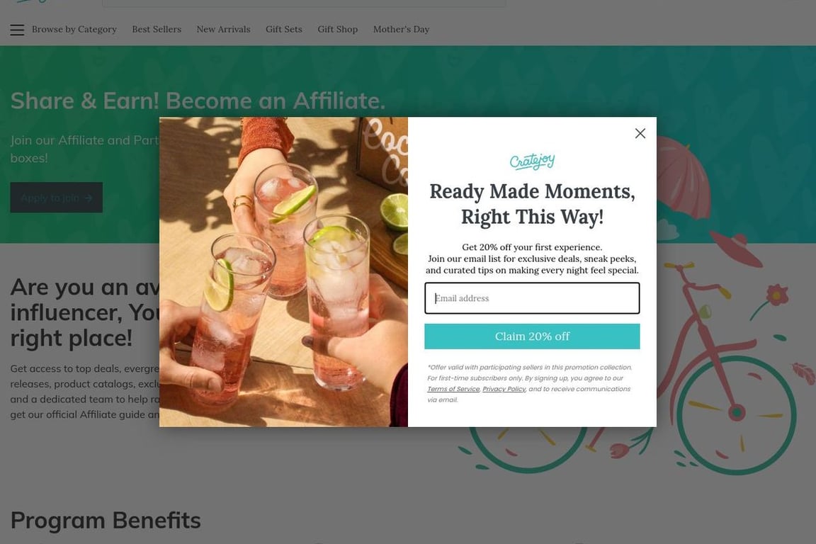 Cratejoy affiliate program signup page