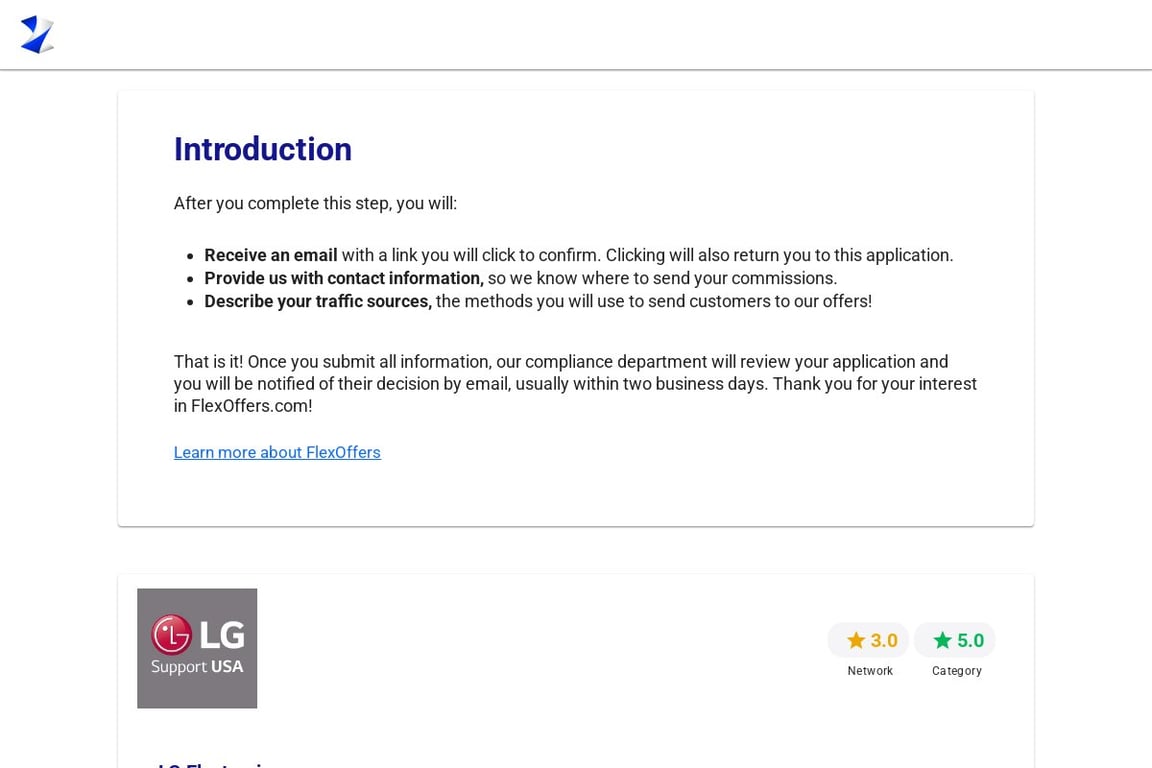 LG Electronics affiliate program signup page