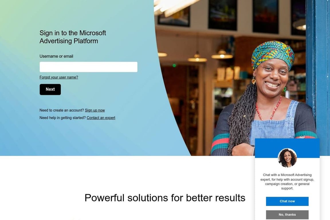 Microsoft Advertising homepage