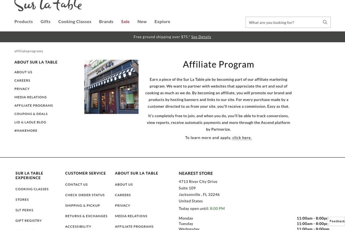 Sur La Table affiliate program signup page