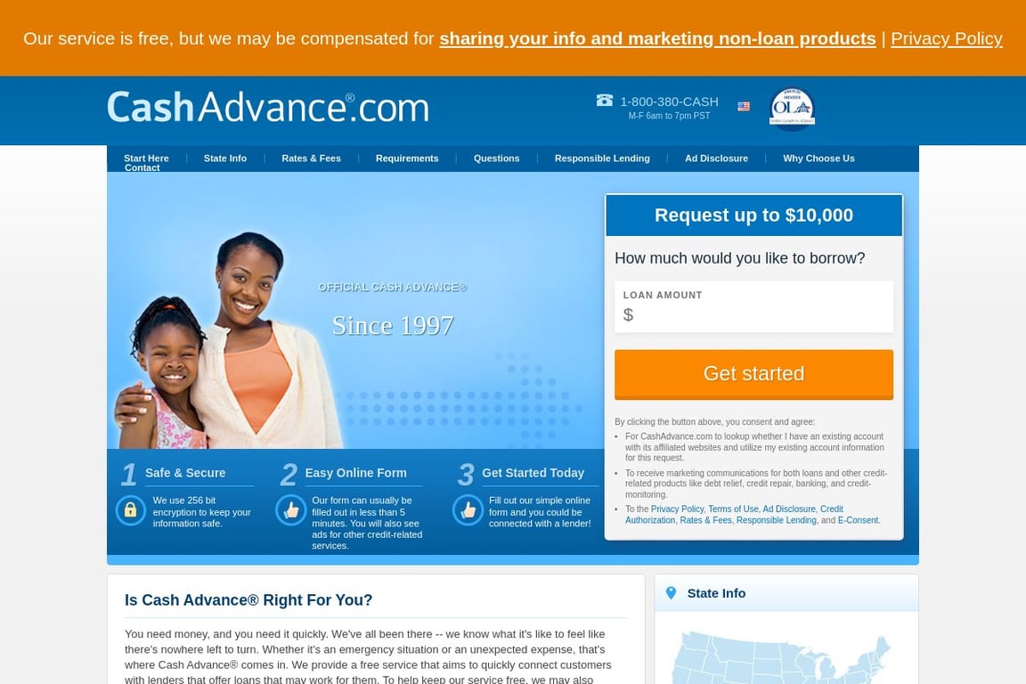 CashAdvance.com homepage