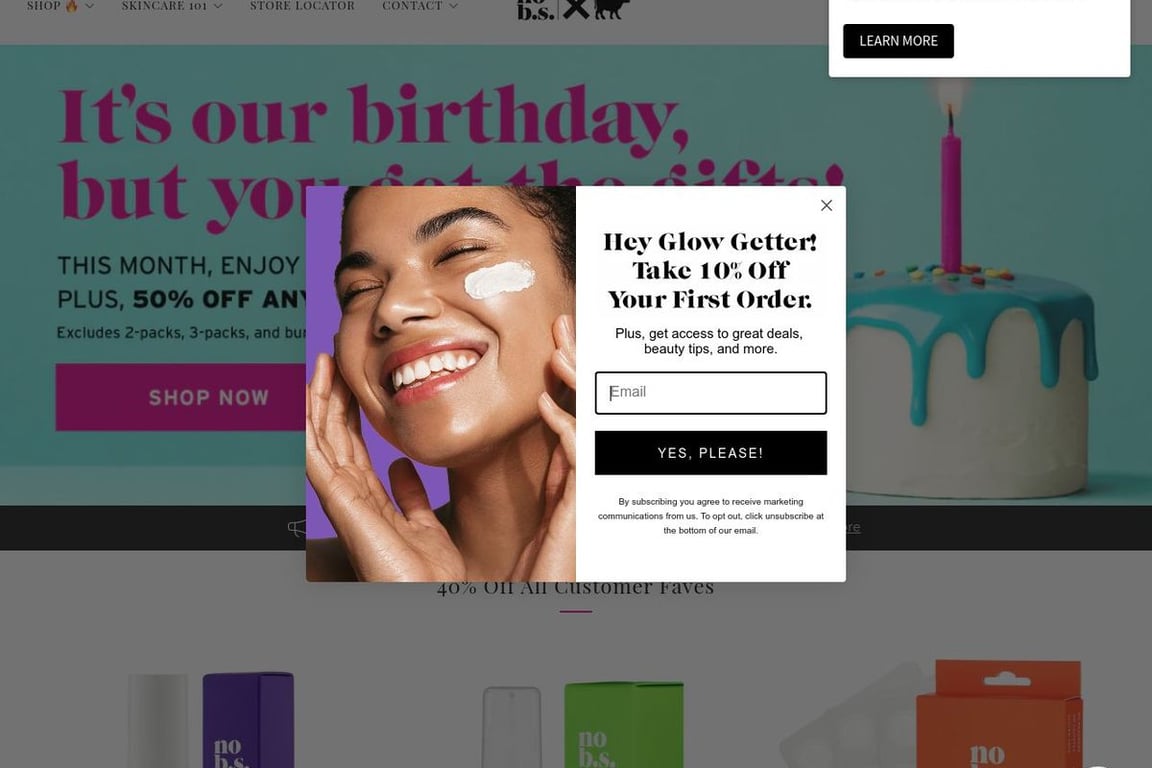 No BS Skincare homepage