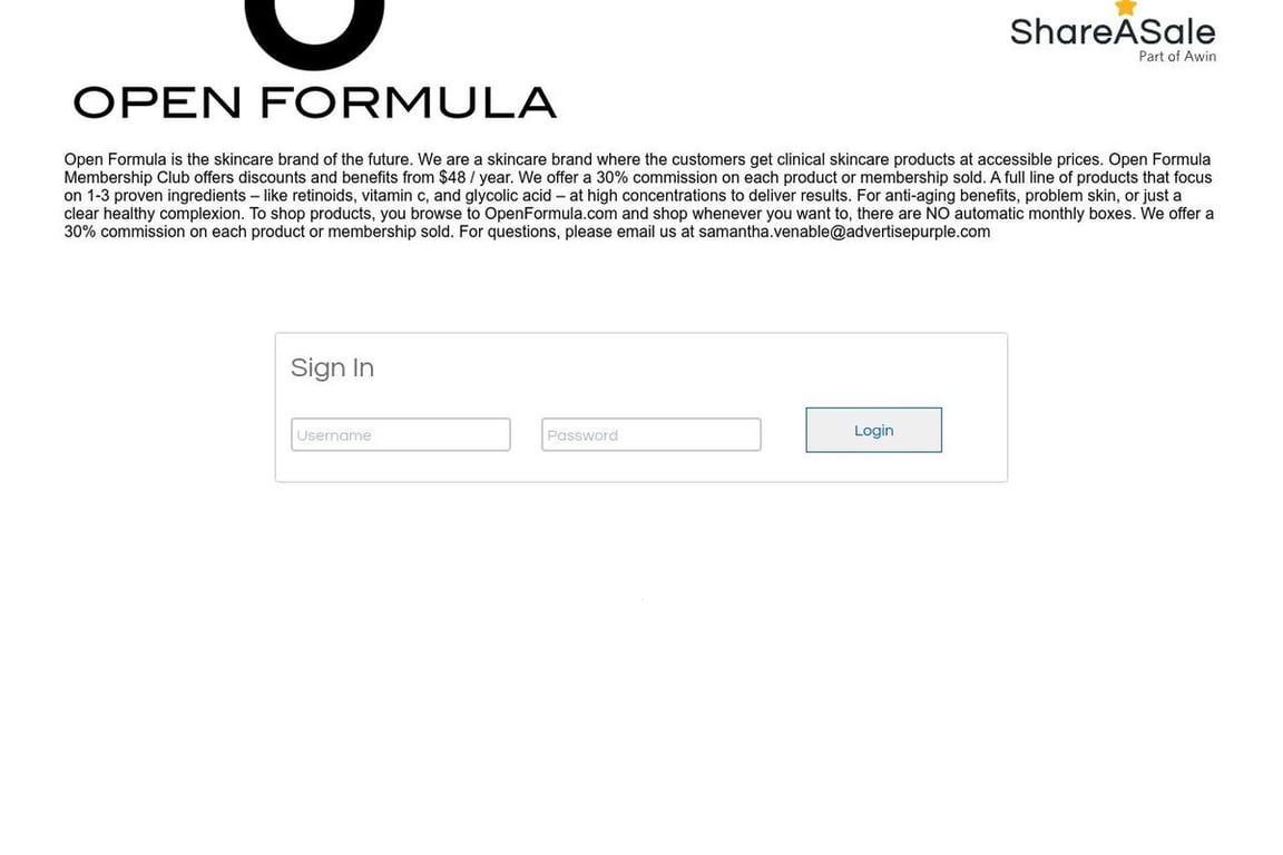 Open Formula affiliate program signup page