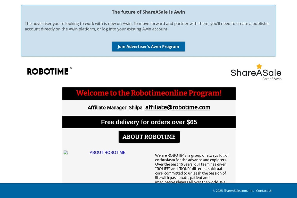 Robotime affiliate program signup page