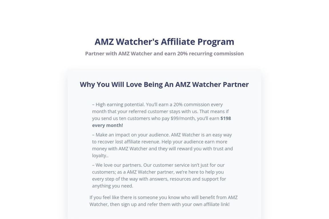 AMZ Watcher affiliate program signup page
