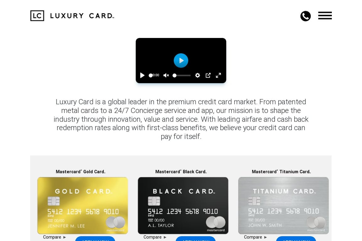 Luxury Card homepage