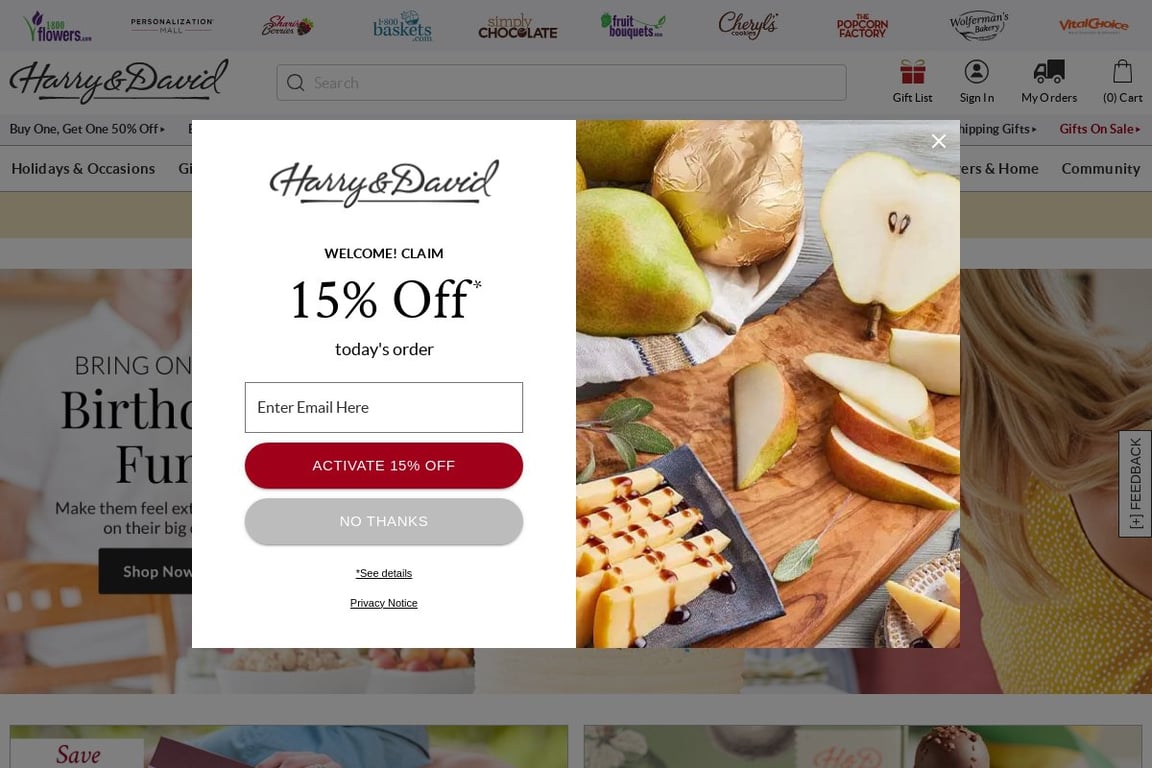 Harry & David homepage