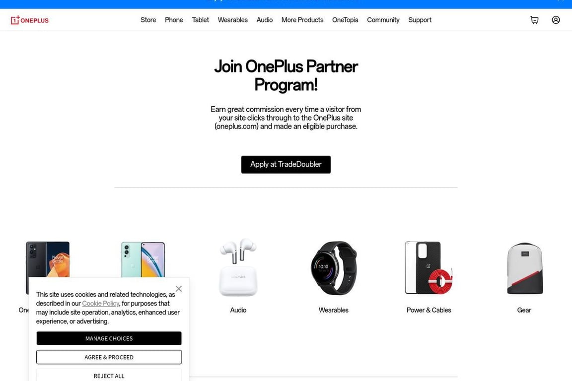 OnePlus affiliate program signup page