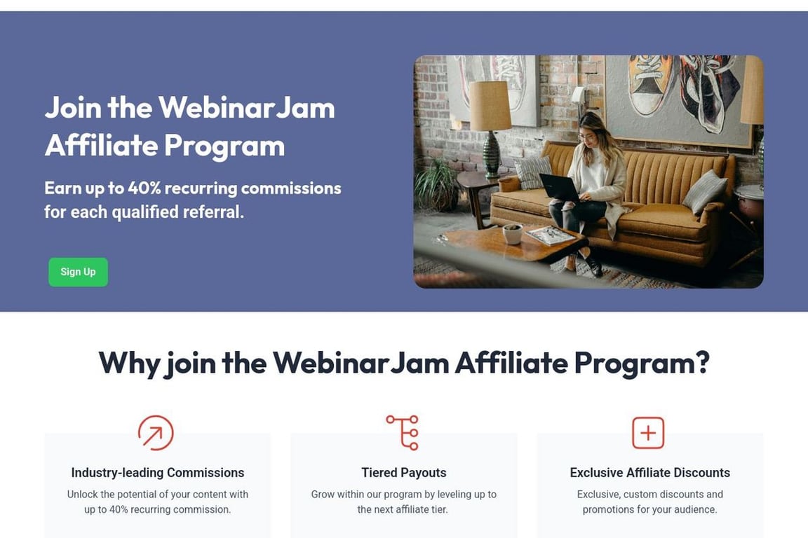 WebinarJam affiliate program signup page