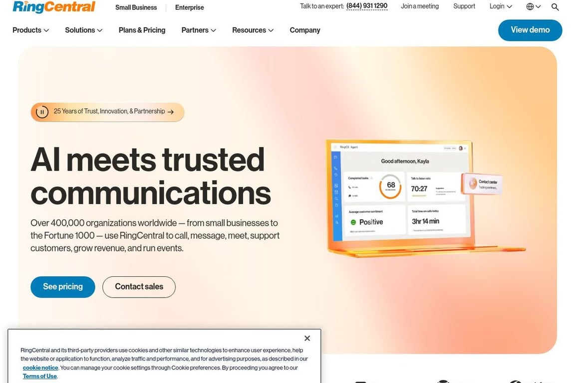 Ring Central: Business Cloud Phone System homepage