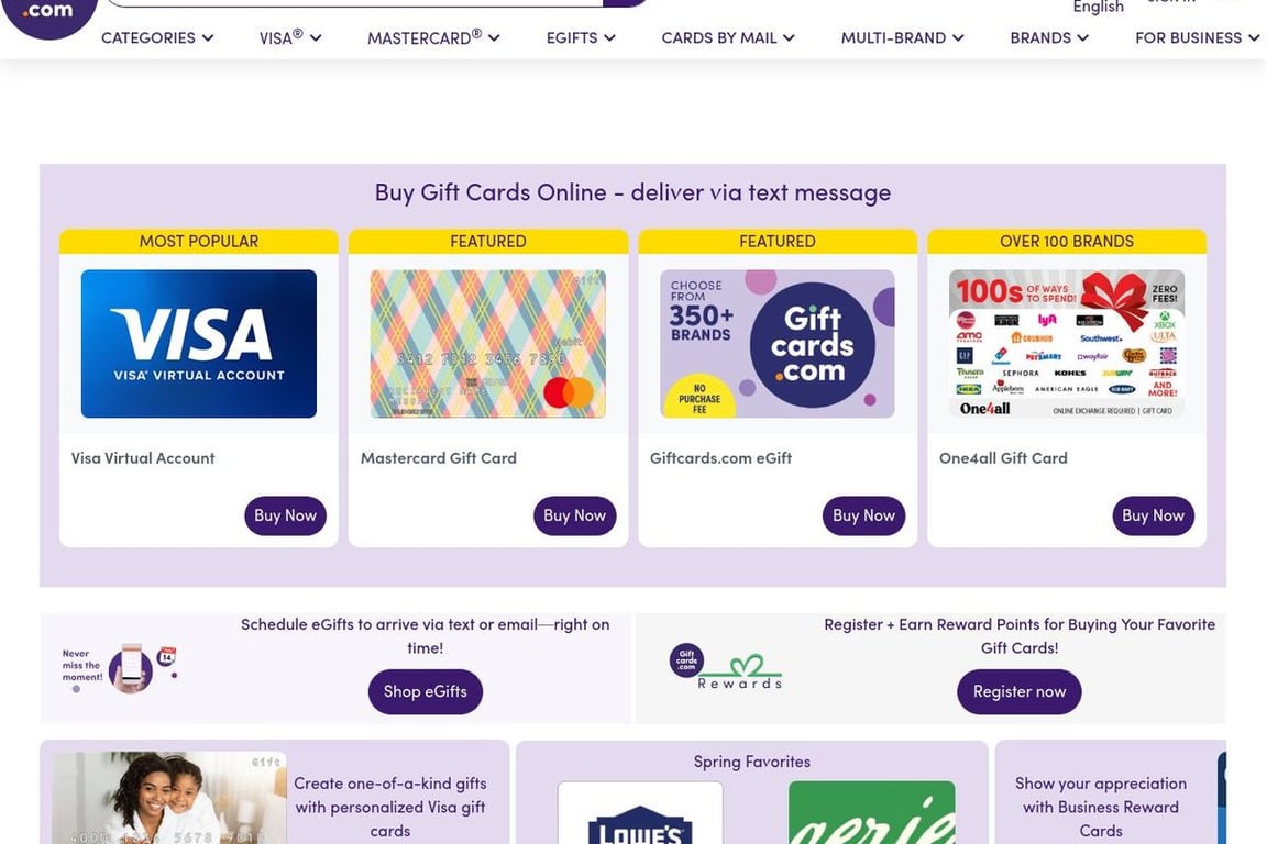 Gift Card Mall homepage