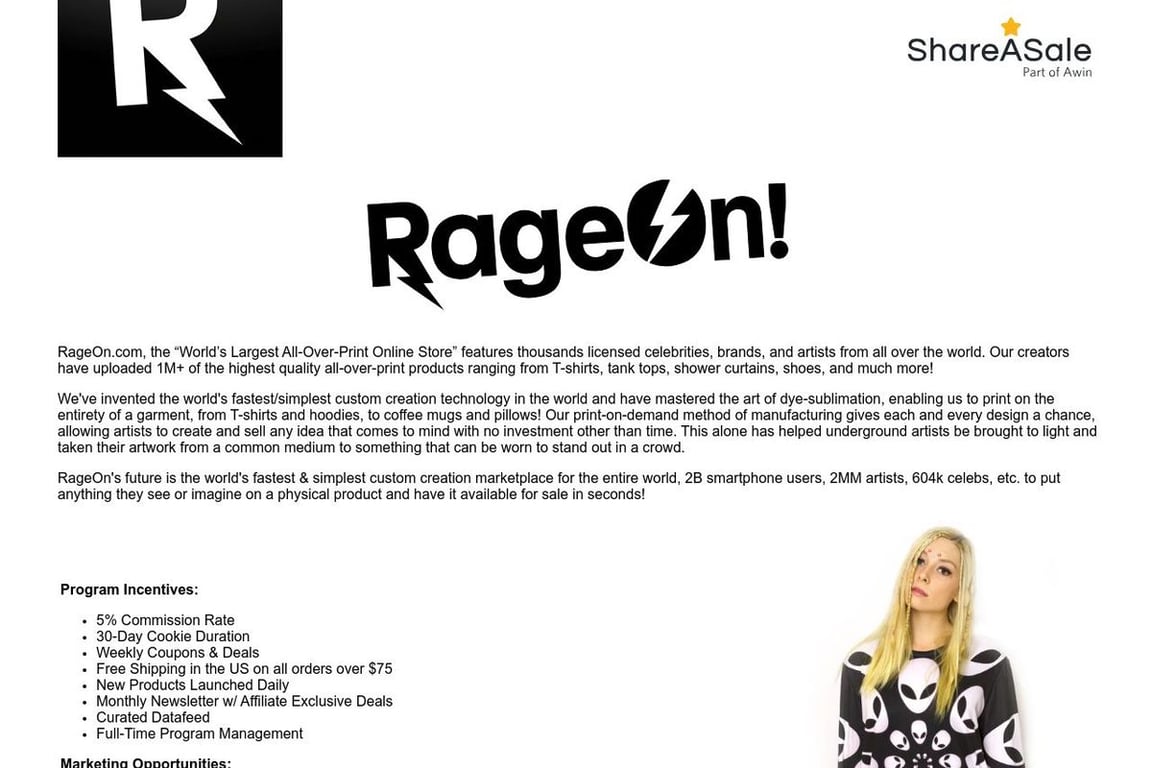 RageOn affiliate program signup page