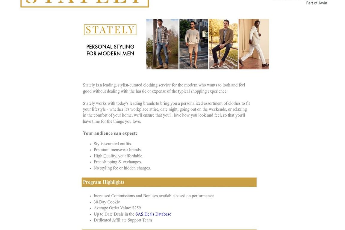 Stately Preferred affiliate program signup page