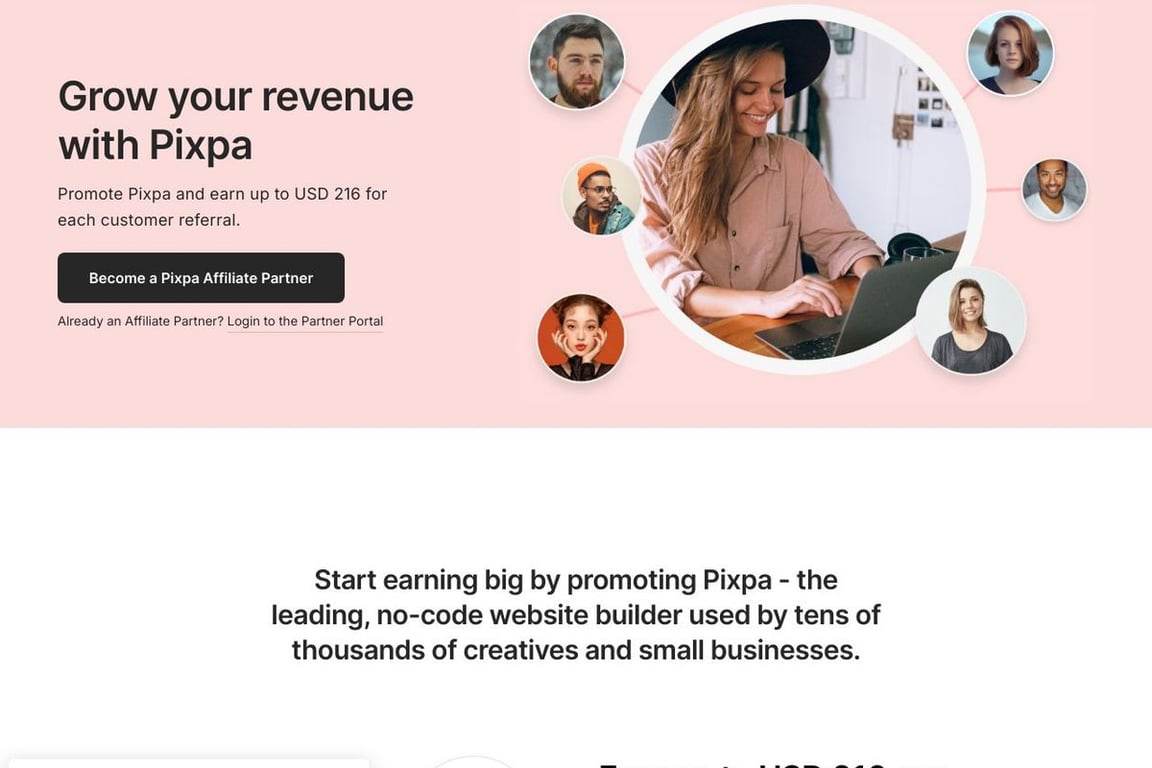 Pixpa affiliate program signup page