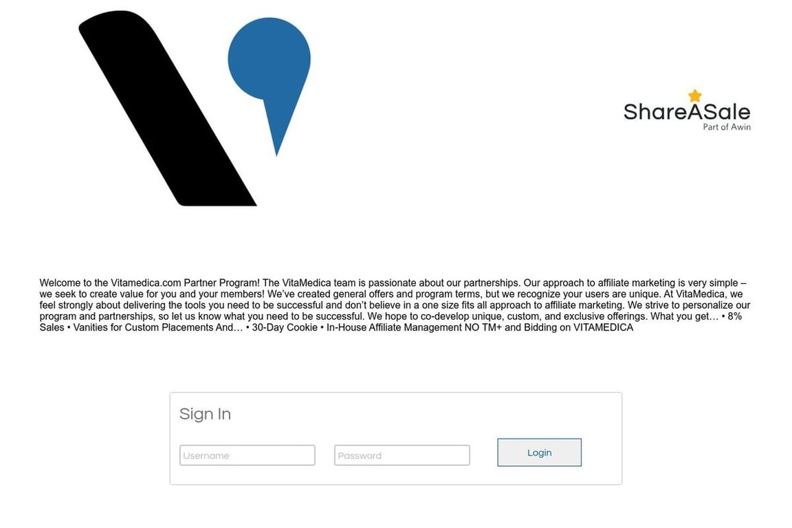 VitaMedica affiliate program signup page