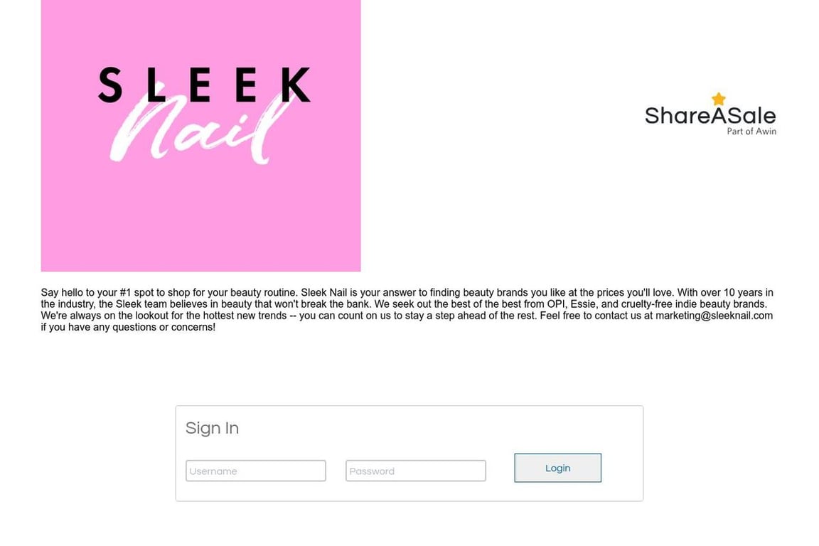 Sleek Nail affiliate program signup page