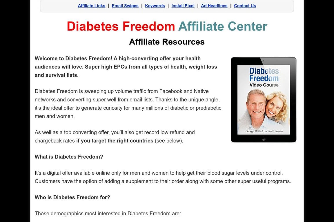 Diabetes Freedom affiliate program signup page