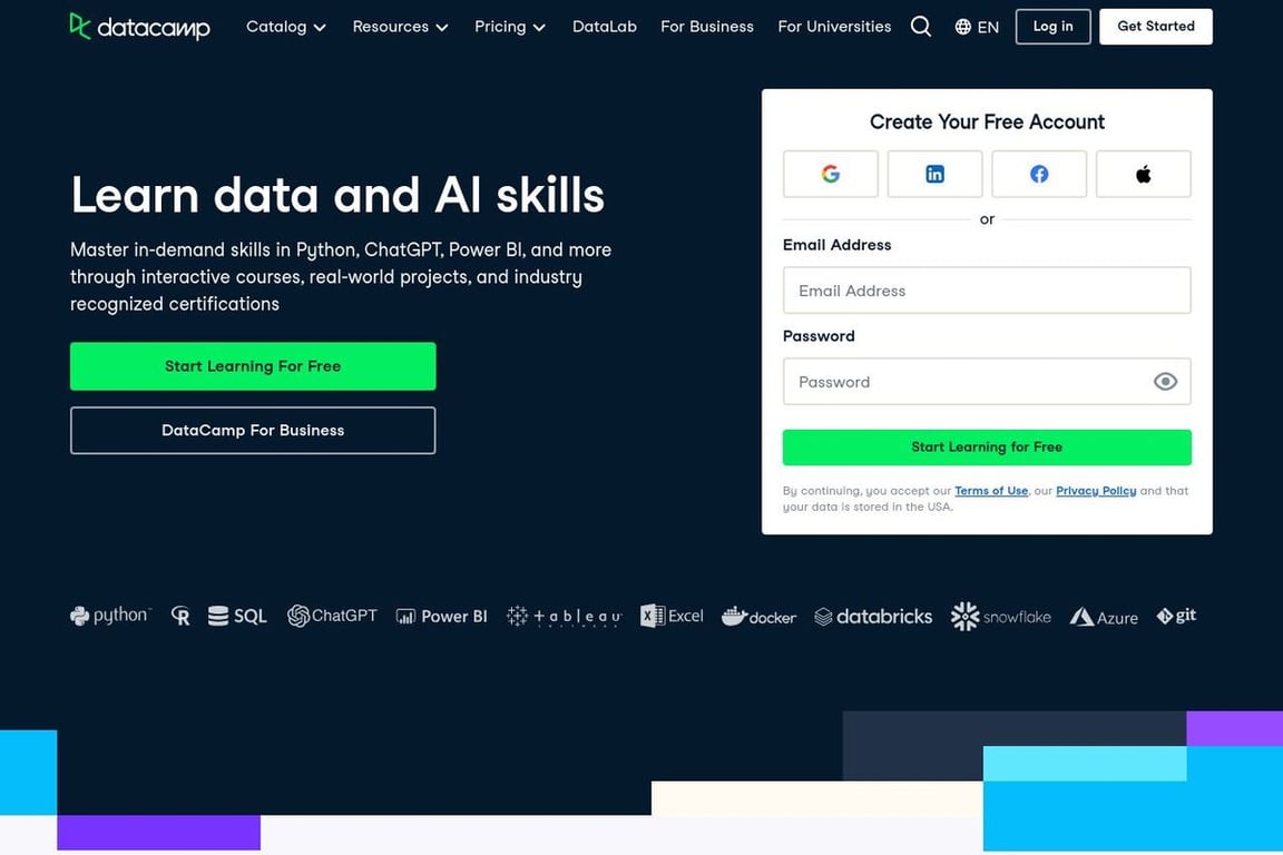 DataCamp homepage