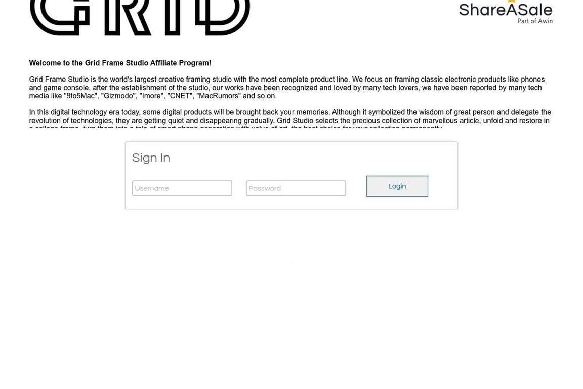 Grid studio affiliate program signup page