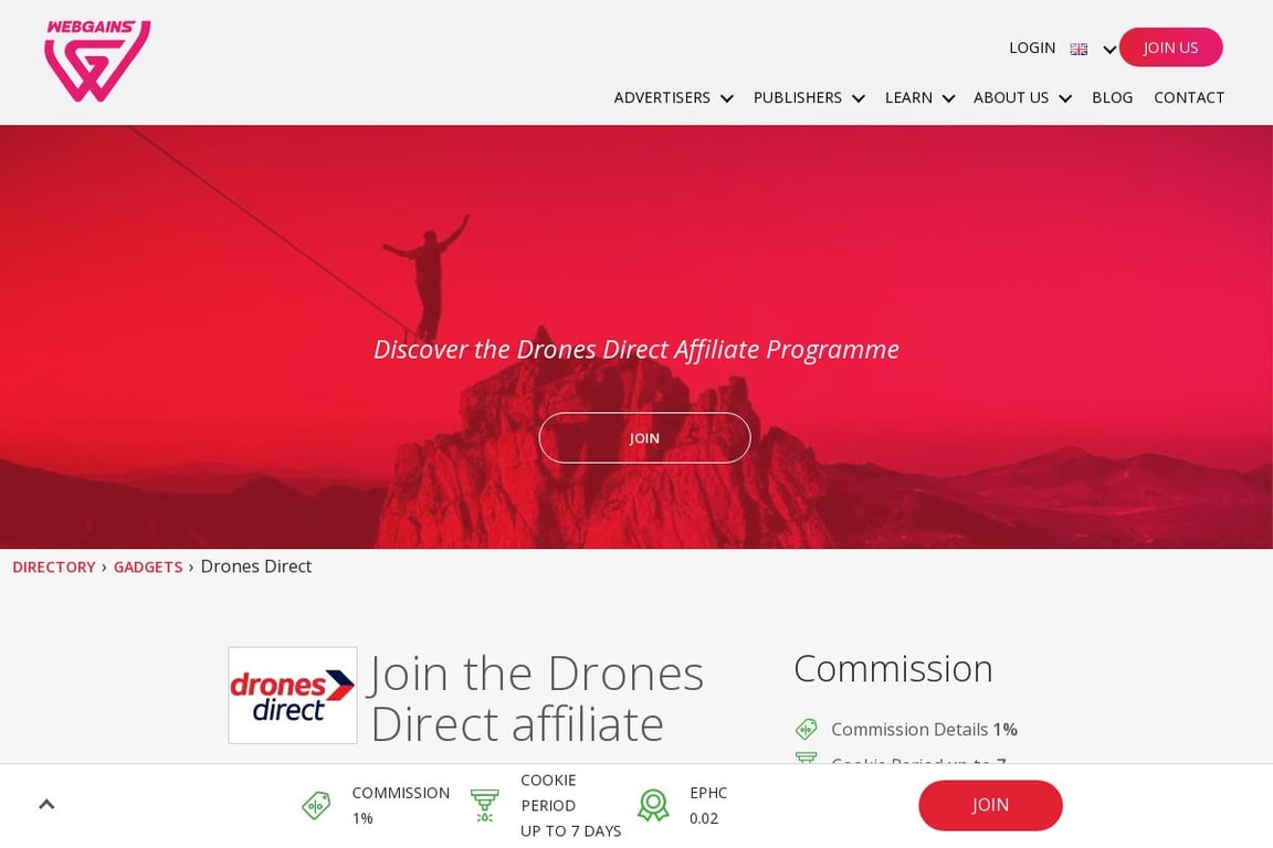 Drones Direct UK affiliate program signup page
