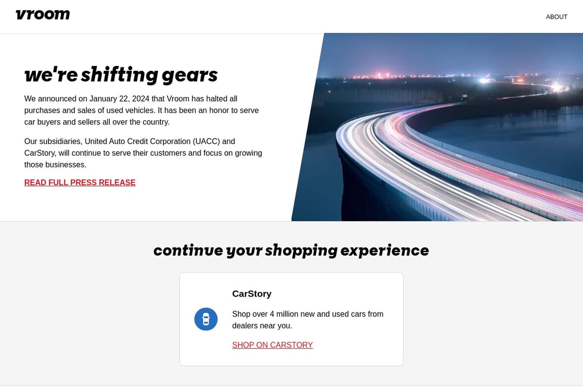 Vroom homepage