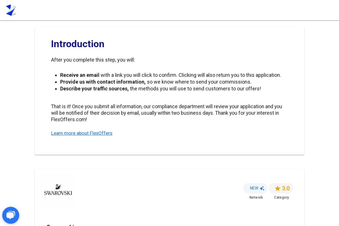 Swarovski affiliate program signup page
