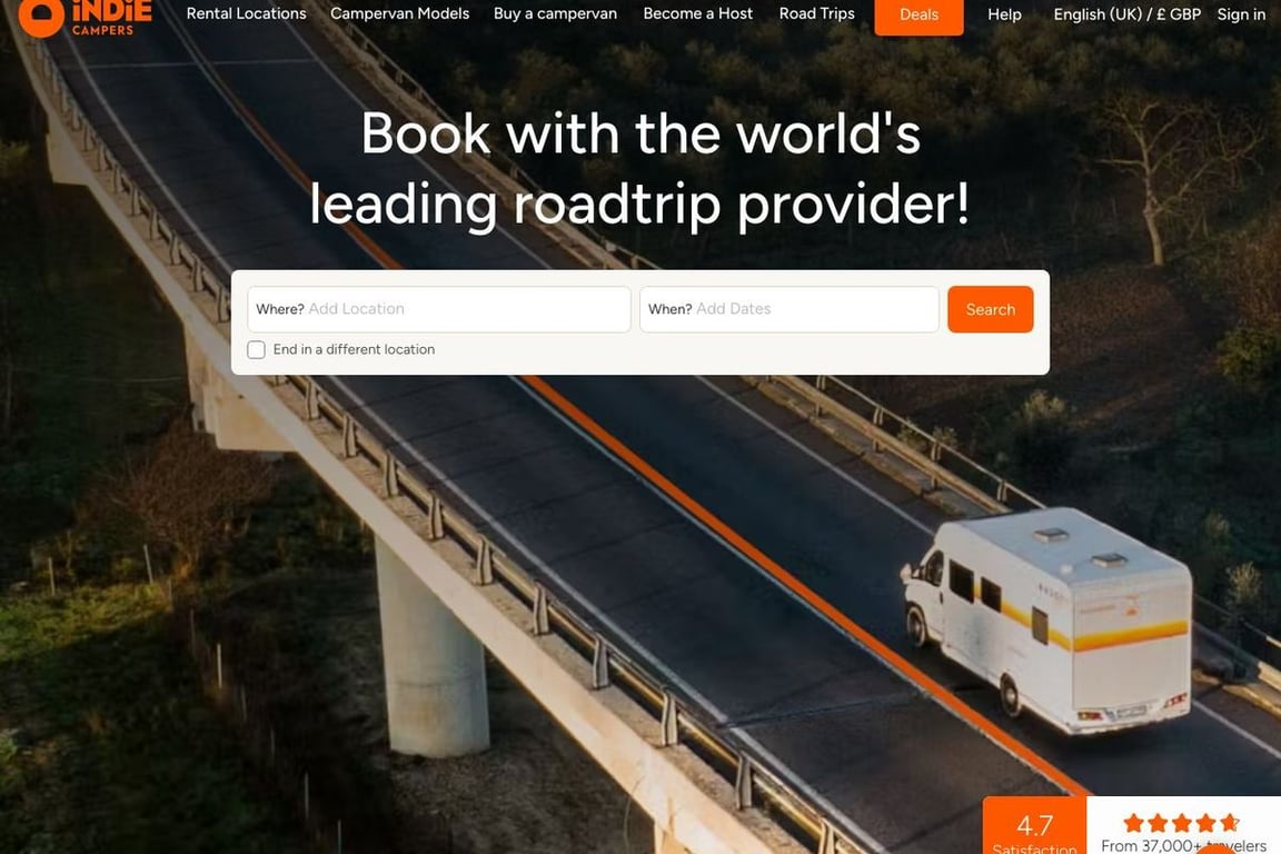 Indie Campers homepage