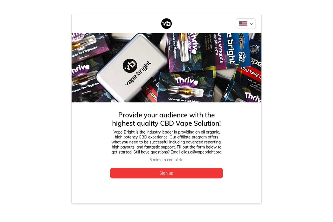 Vape Bright affiliate program signup page
