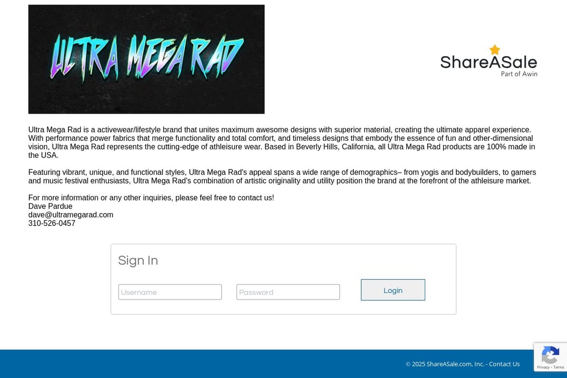 Ultra Mega Rad affiliate program signup page