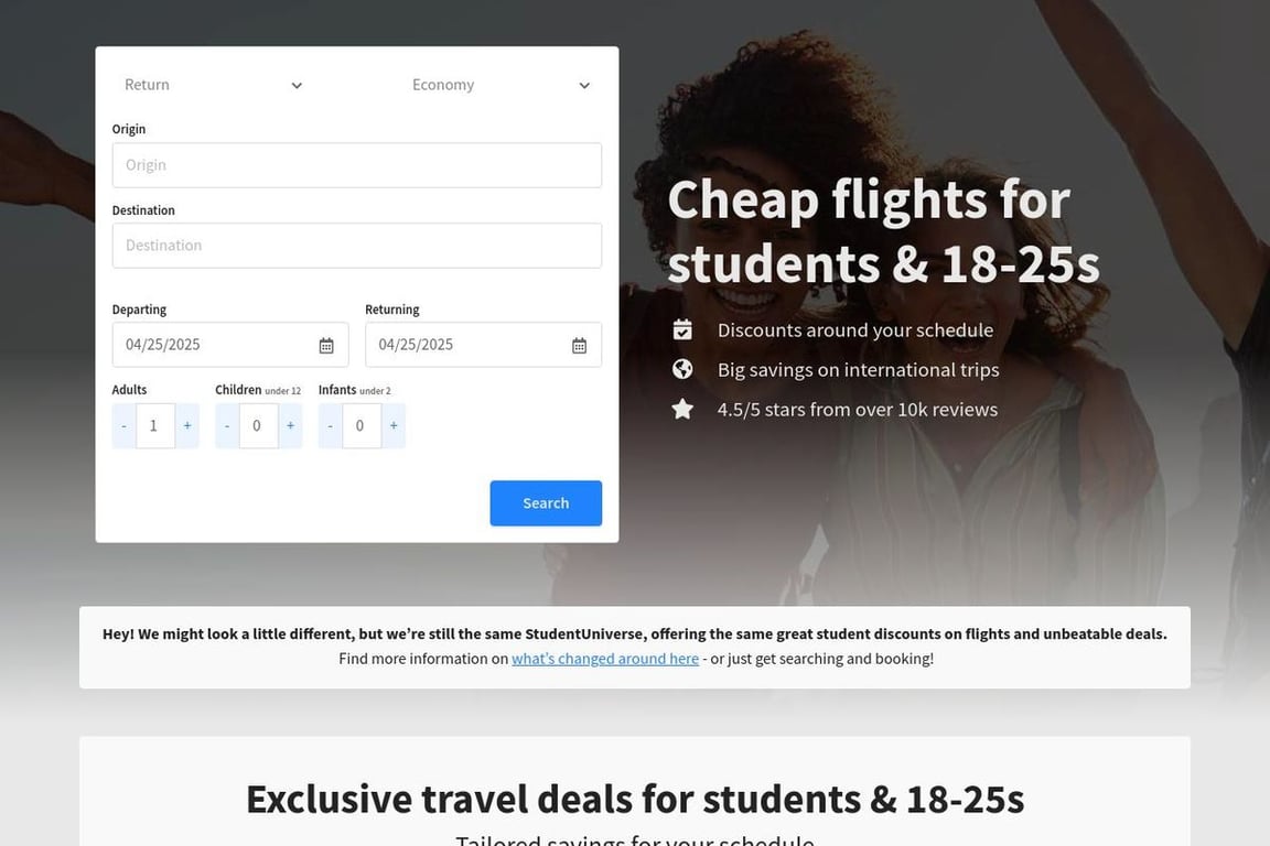 StudentUniverse homepage