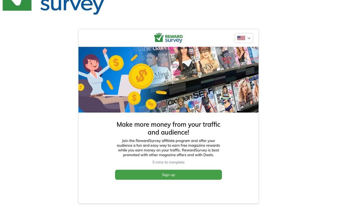 Reward Survey affiliate program signup page
