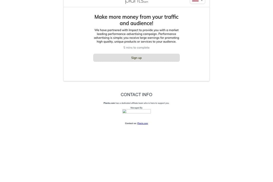 Plants.com affiliate program signup page