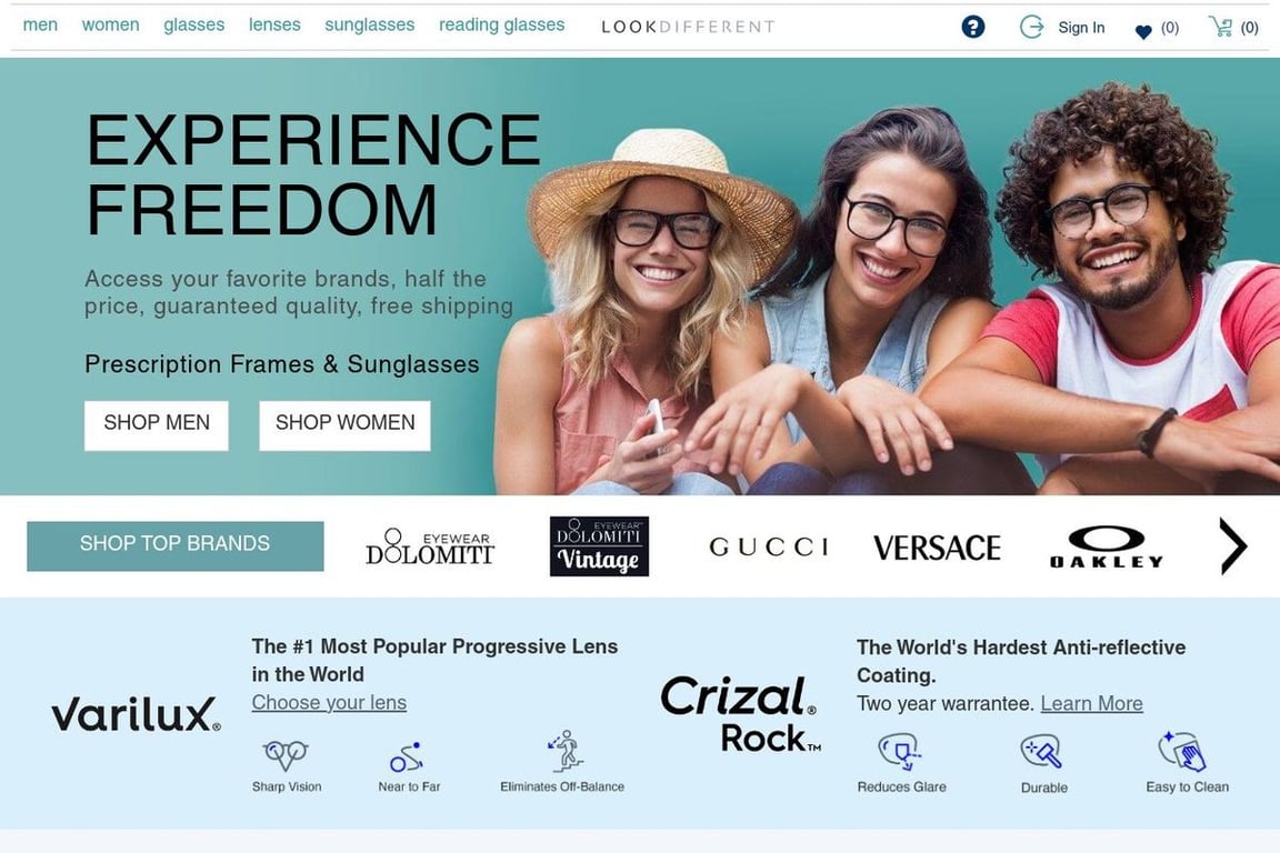 Eyeglasses.com homepage