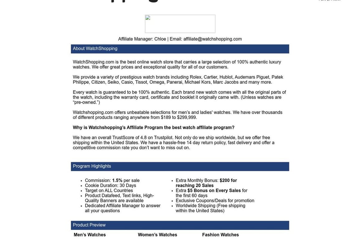 Watchshopping.com affiliate program signup page