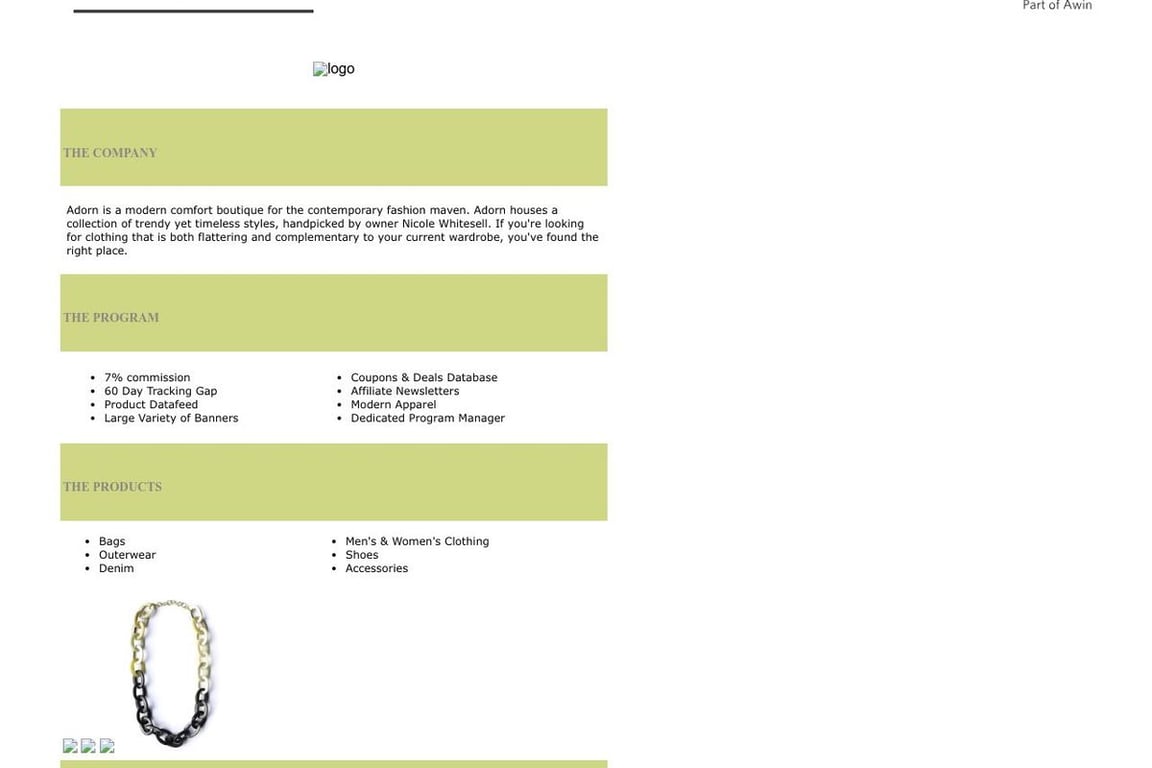 Shop Adorn affiliate program signup page