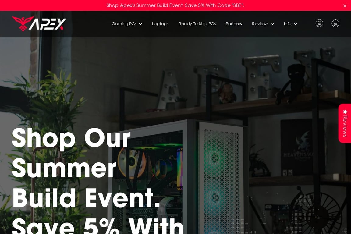 Apex Gaming PCs homepage