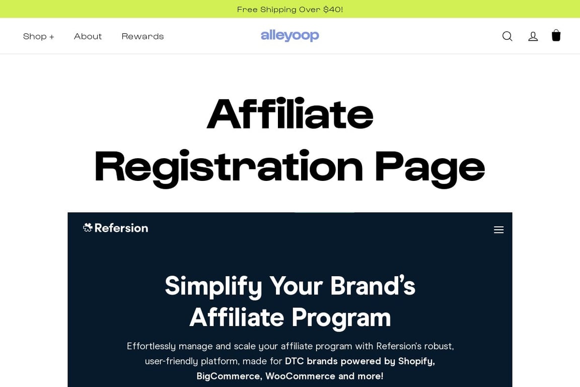 Alleyoop affiliate program signup page